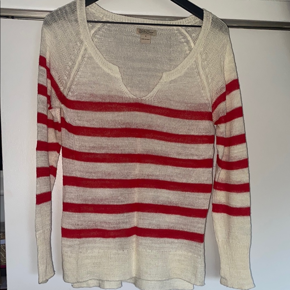 Lucky Brand Red and White Striped Women's Sweater